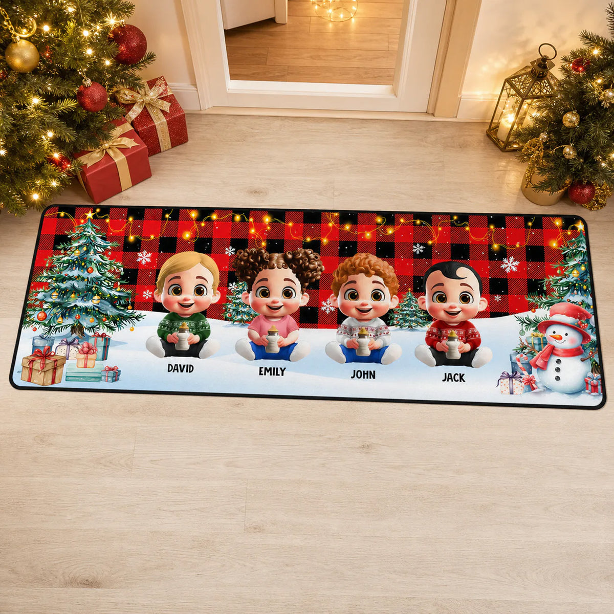 Personalized Family Cartoon Christmas Runner Rug