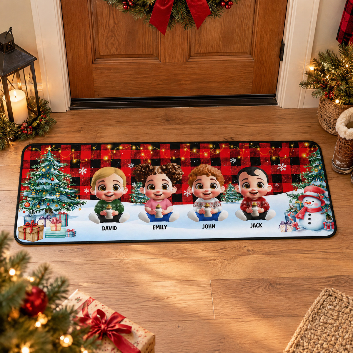 Personalized Family Cartoon Christmas Runner Rug