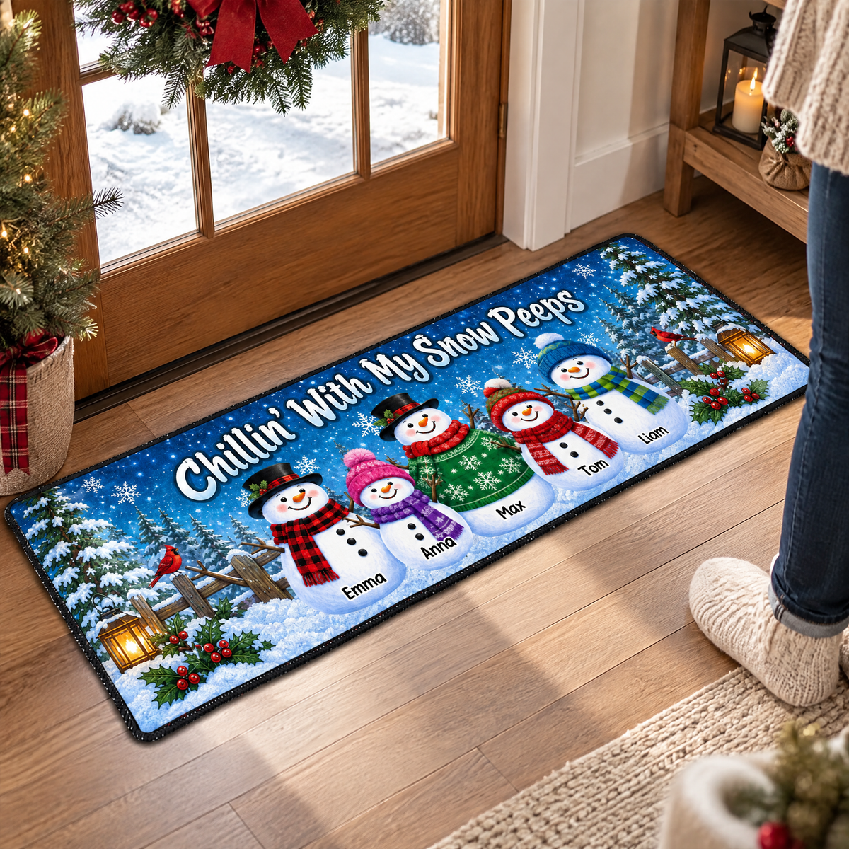Chillin' With My Snow Peeps - Personalized Snowman Family Runner Rug