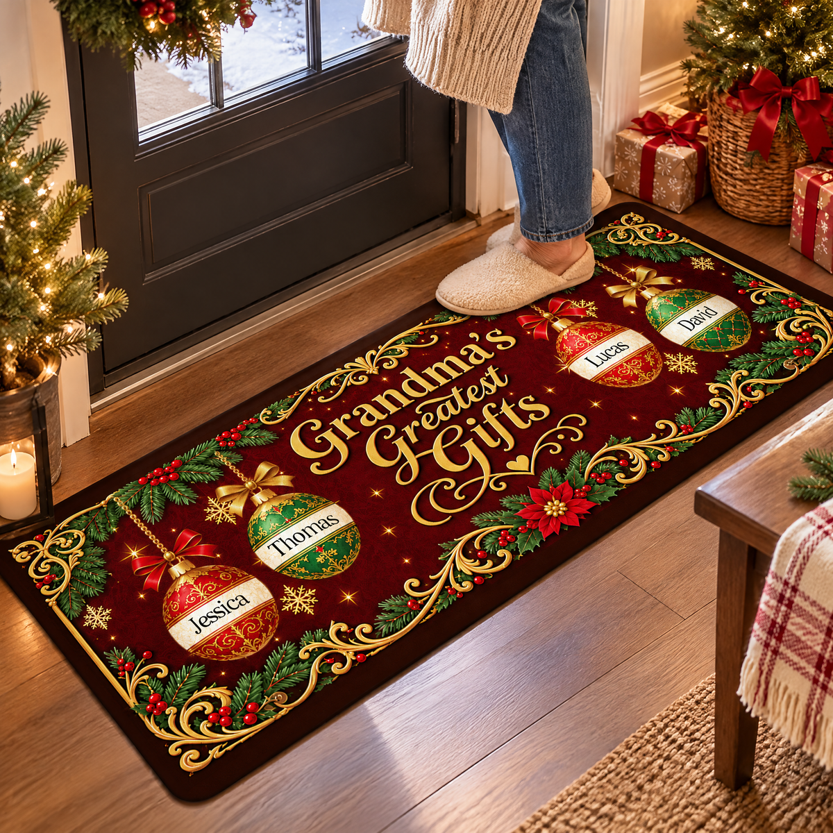 Grandma's Greatest Gifts - Personalized Elegant Vintage Ornament Runner Rug