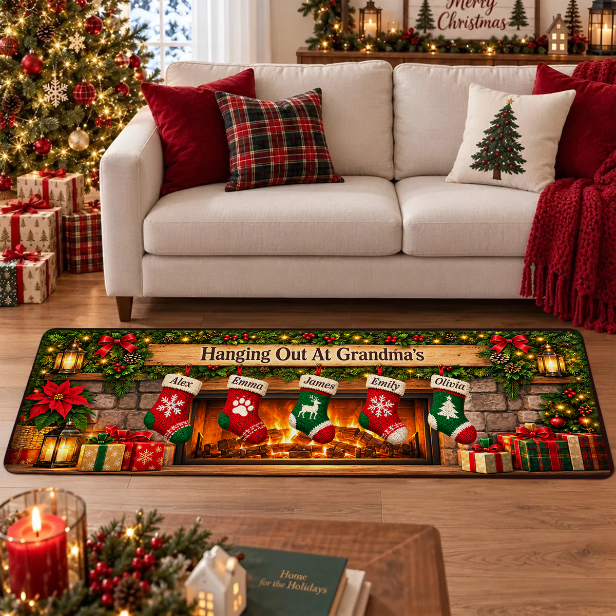 Personalized Stocking Mantel Runner Rug
