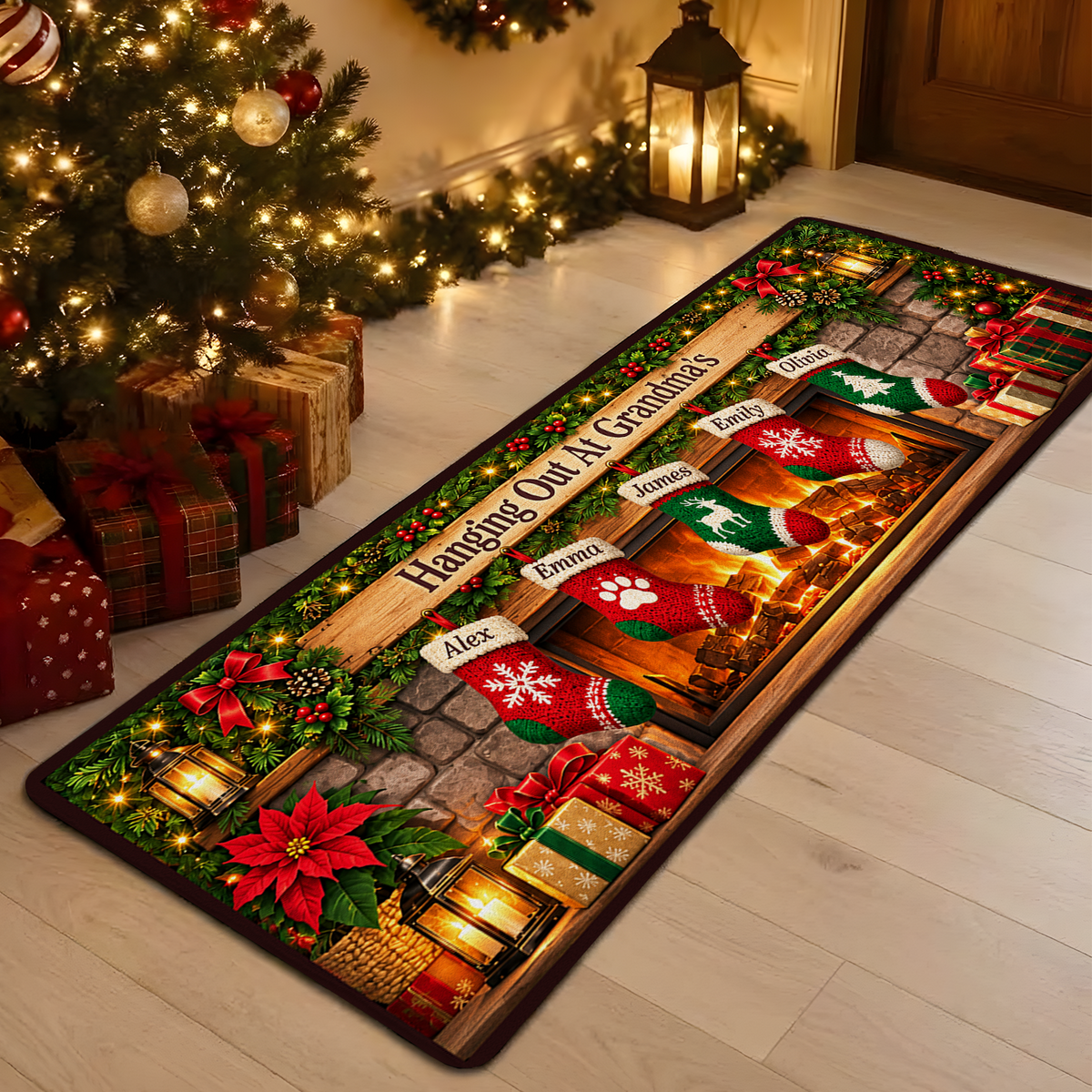 Personalized Stocking Mantel Runner Rug