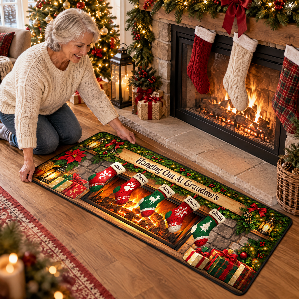 Personalized Stocking Mantel Runner Rug
