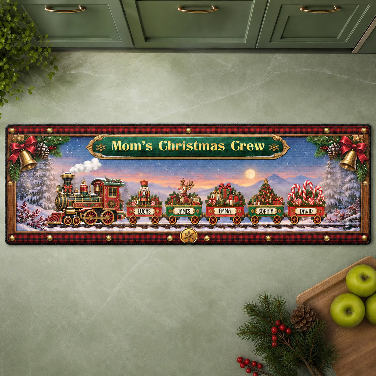 Grandparents Crew - Personalized Christmas Train Runner Rug