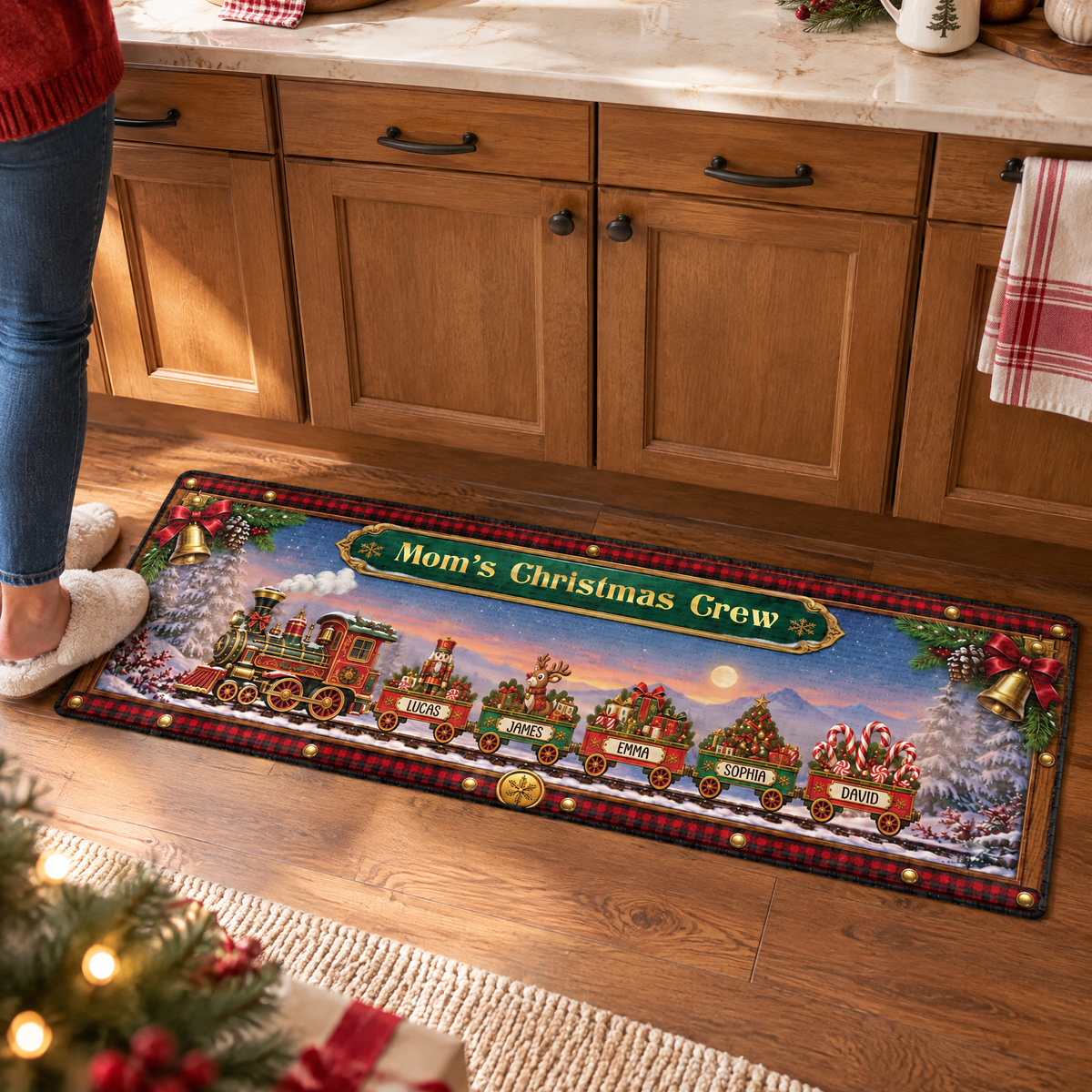 Grandparents Crew - Personalized Christmas Train Runner Rug