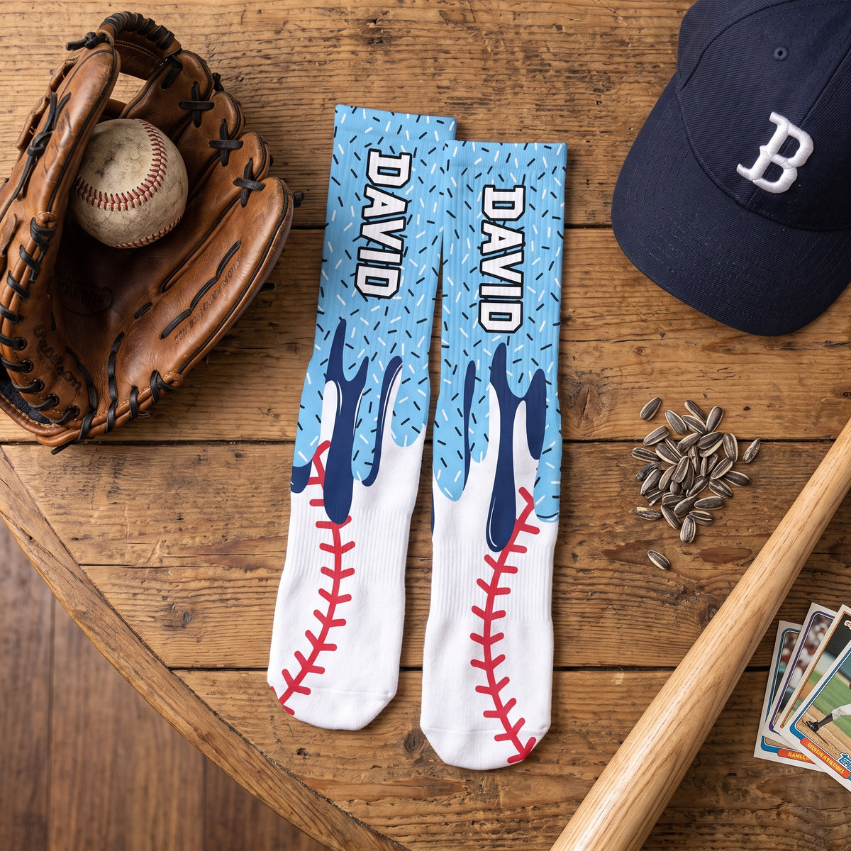Baseball Is My Therapy - Personalized Middle Tube Socks, Icecream Drip Design For Baseball Lover