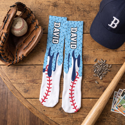 Baseball Is My Therapy - Personalized Middle Tube Socks, Icecream Drip Design For Baseball Lover
