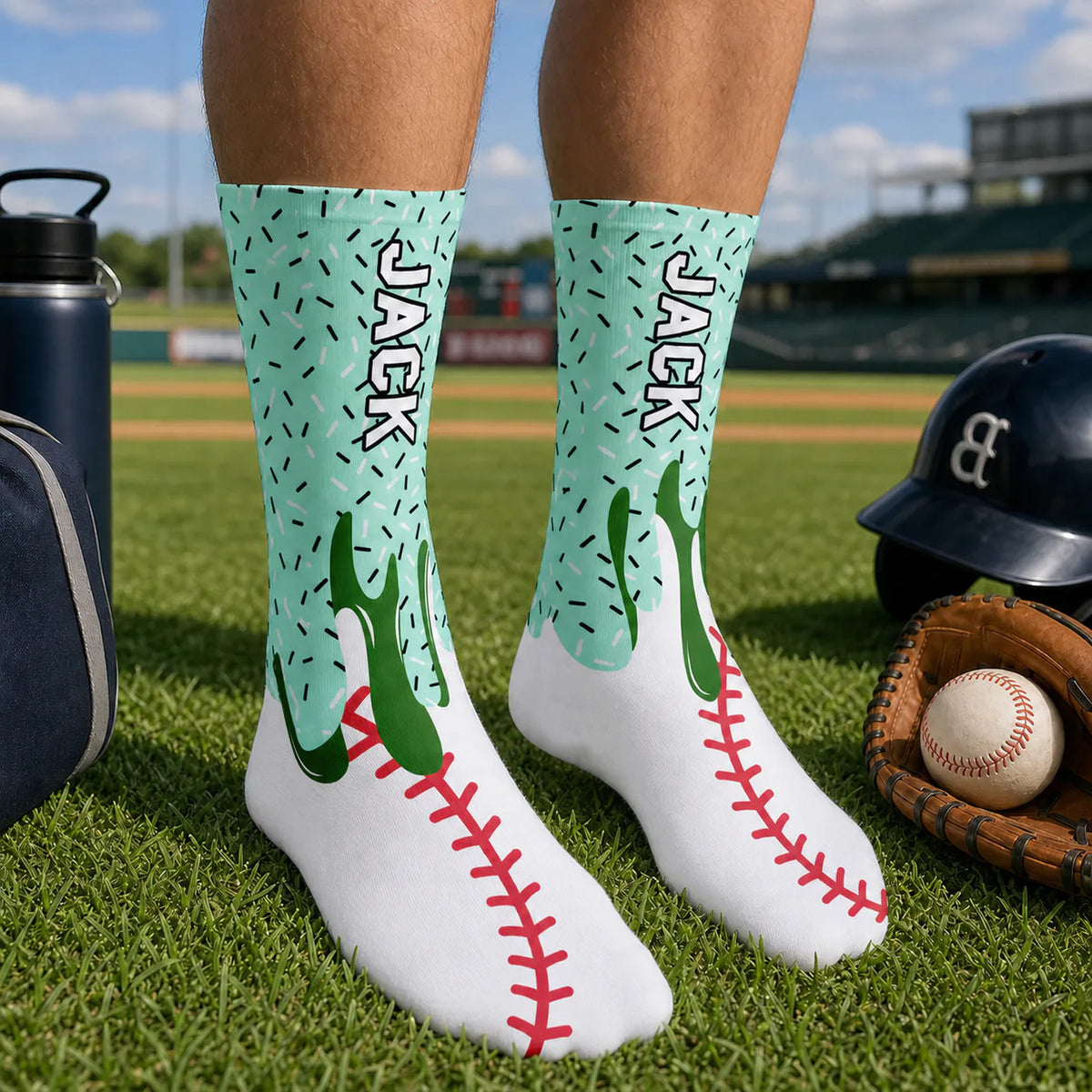Baseball Is My Therapy - Personalized Middle Tube Socks, Icecream Drip Design For Baseball Lover