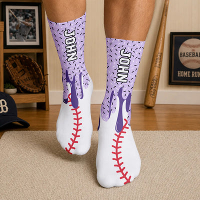 Baseball Is My Therapy - Personalized Middle Tube Socks, Icecream Drip Design For Baseball Lover