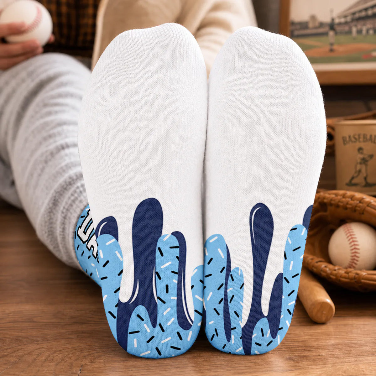 Baseball Is My Therapy - Personalized Middle Tube Socks, Icecream Drip Design For Baseball Lover