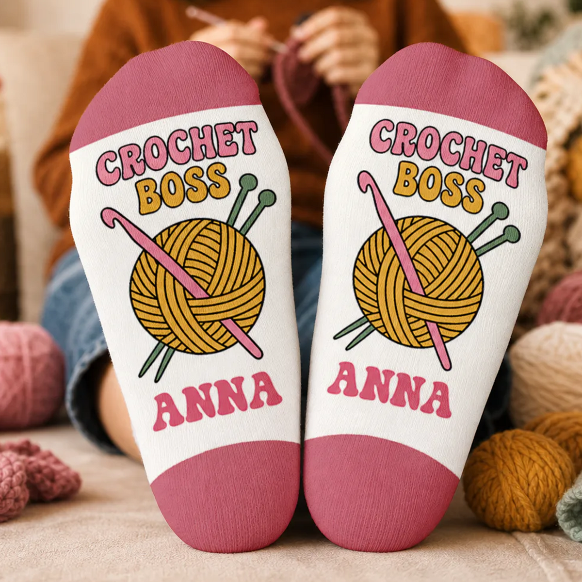Crochet Boss - Personalized Middle Tube Socks, Gift for Crochet Lovers, Crochet Socks