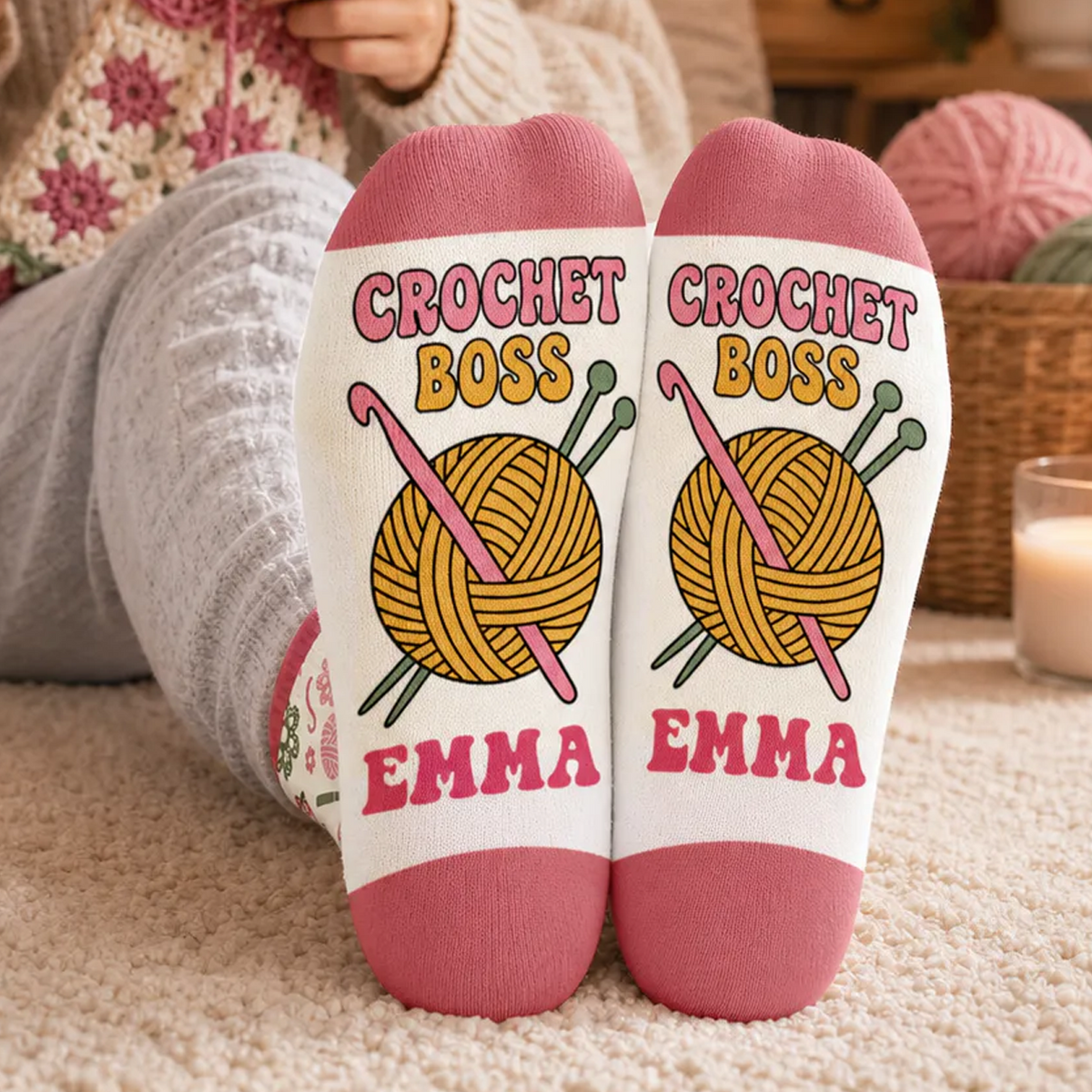 Crochet Boss - Personalized Middle Tube Socks, Gift for Crochet Lovers, Crochet Socks