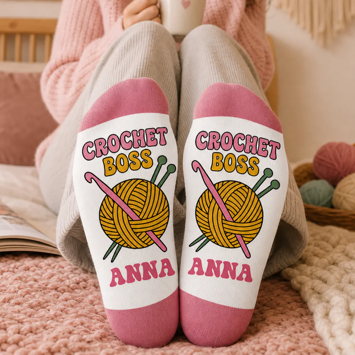 Crochet Boss - Personalized Middle Tube Socks, Gift for Crochet Lovers, Crochet Socks