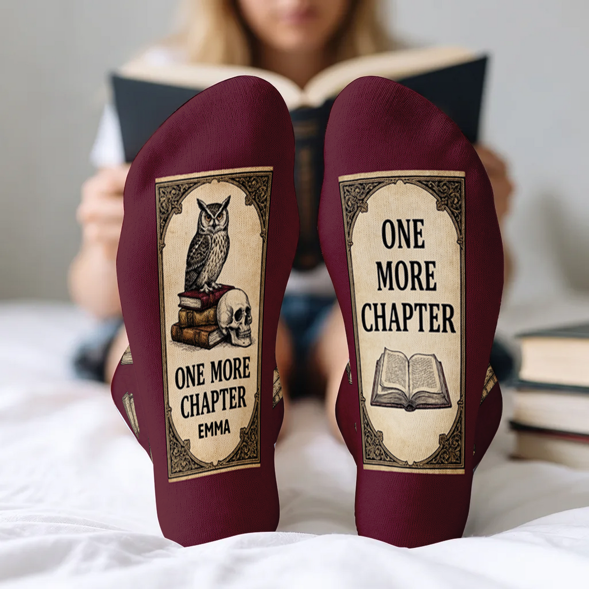 One More Chapter - Personalized Middle Tube Socks, Gift For Book Lovers, One More Chapter Sock