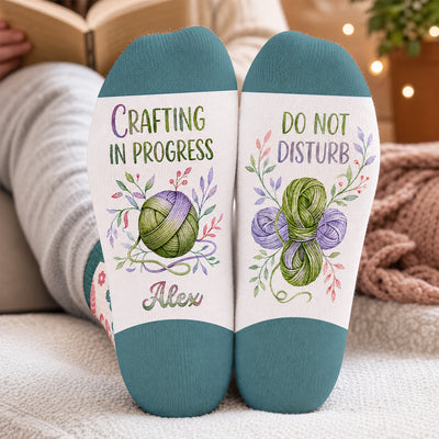 Shhh... I'm Crocheting, personalized middle tube socks, Gift for Crocheter, Vintage Floral Hobby Socks