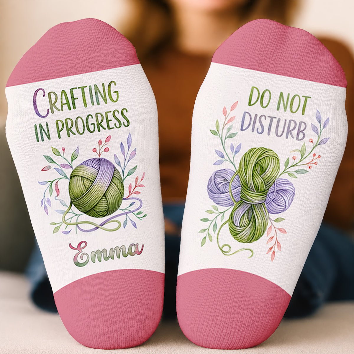 Shhh... I'm Crocheting, personalized middle tube socks, Gift for Crocheter, Vintage Floral Hobby Socks