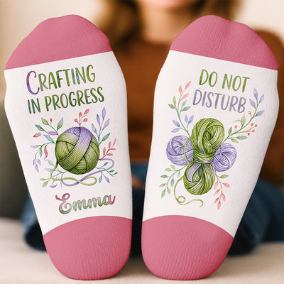 Shhh... I'm Crocheting, personalized middle tube socks, Gift for Crocheter, Vintage Floral Hobby Socks