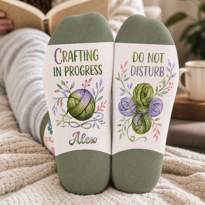 Shhh... I'm Crocheting, personalized middle tube socks, Gift for Crocheter, Vintage Floral Hobby Socks
