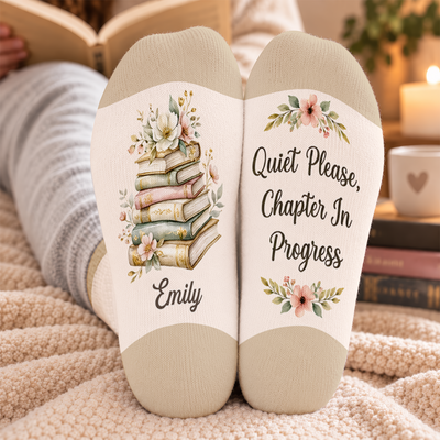 Quiet Please - Elegant Watercolor Book Middle Tube Socks