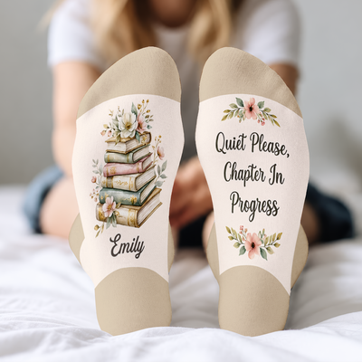 Quiet Please - Elegant Watercolor Book Middle Tube Socks