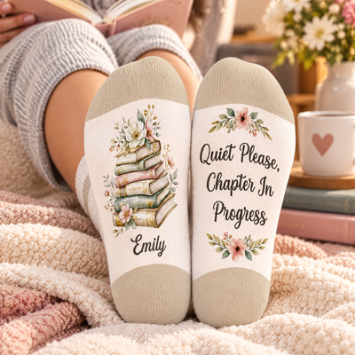 Quiet Please - Elegant Watercolor Book Middle Tube Socks