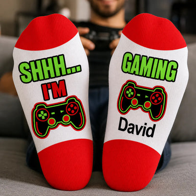 Shhh I'm Gaming - Personalized Middle Tube Socks, Gaming Socks, Gift For Gamer
