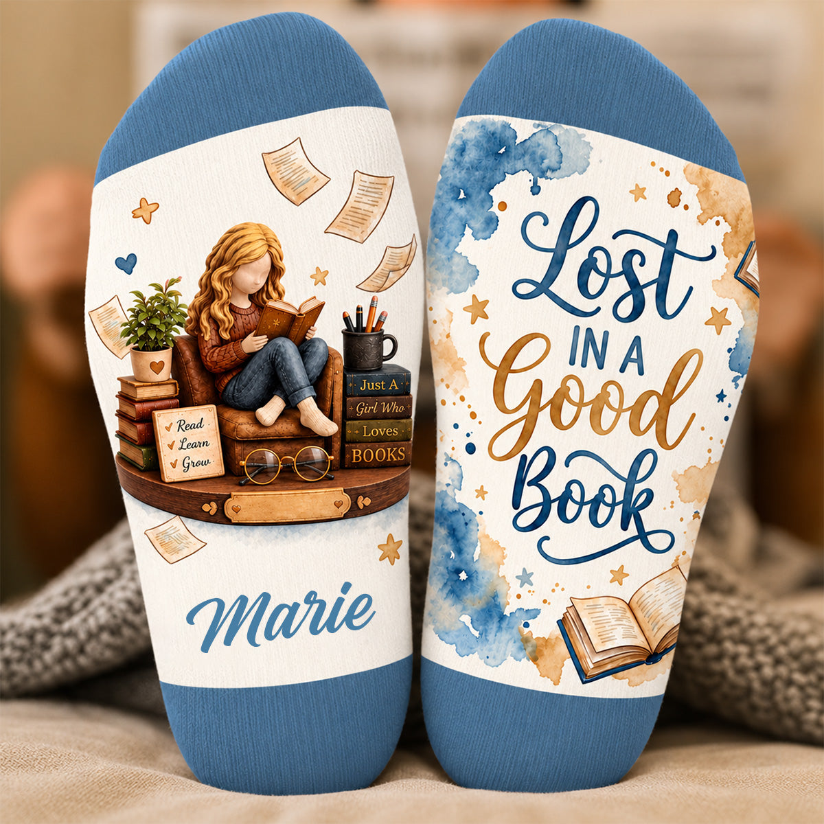 Watercolor Book Lover - Personalized Artistic Reading Middle Tube socks, Cozy Gift