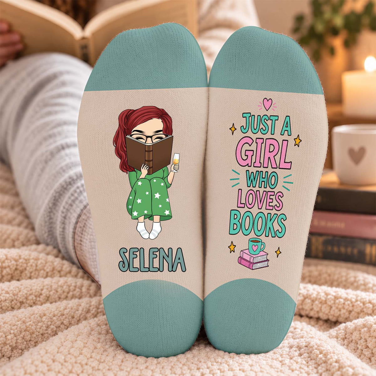 Just A Girl Who Loves Books - Personalized Middle Tube Socks, Gift For Book Lovers, Just A Girl Collecting Stories Socks Gift