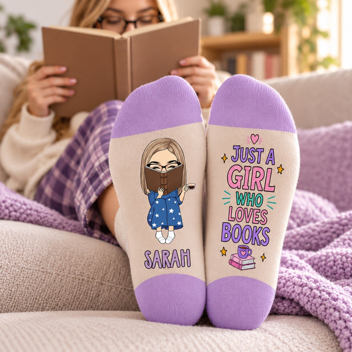 Just A Girl Who Loves Books - Personalized Middle Tube Socks, Gift For Book Lovers, Just A Girl Collecting Stories Socks Gift