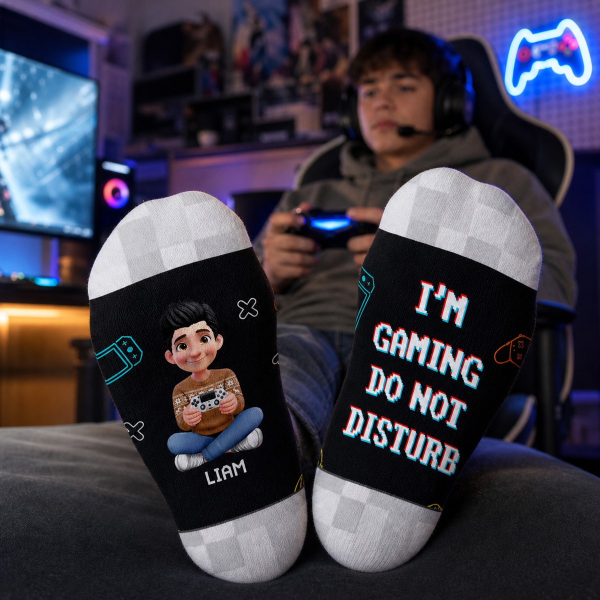 Do Not Disturb I’m Gaming - Personalized Middle Tube Socks, Gift For Gamers, Gaming Lovers