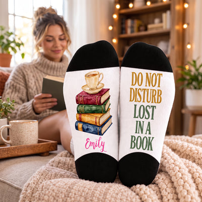 Do Not Disturb Reading - Personalized Middle Tube Socks, Cozy Socks for Book Lovers, Reading Socks