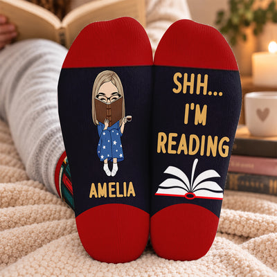 Shhh I'm Reading - Personalized Middle Tube Socks, Custom Gift For Book Lovers, Reading Cozy Socks
