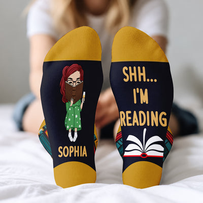 Shhh I'm Reading - Personalized Middle Tube Socks, Custom Gift For Book Lovers, Reading Cozy Socks