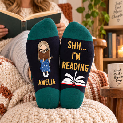 Shhh I'm Reading - Personalized Middle Tube Socks, Custom Gift For Book Lovers, Reading Cozy Socks