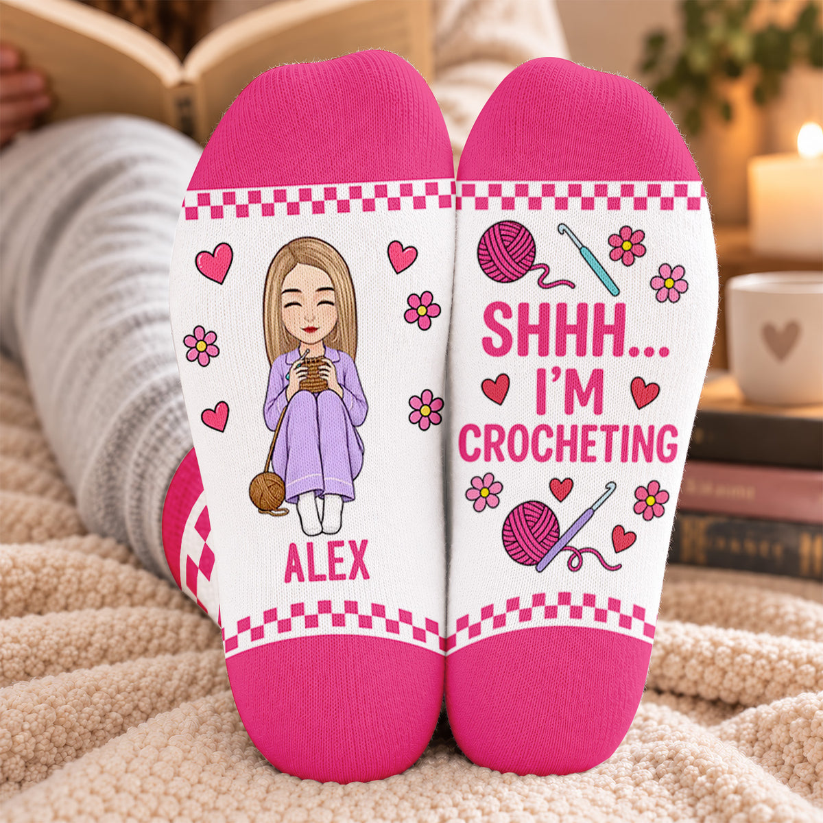 Shhh I'm Crocheting - Personalized Middle Tube Socks, Gift For Crochet Lovers