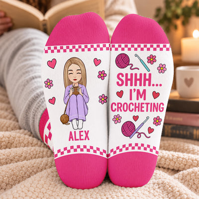 Shhh I'm Crocheting - Personalized Middle Tube Socks, Gift For Crochet Lovers