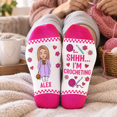 Shhh I'm Crocheting - Personalized Middle Tube Socks, Gift For Crochet Lovers