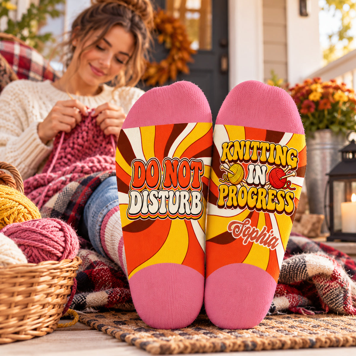 Do Not Disturb Knitting - Personalized Retro Middle Tube Socks