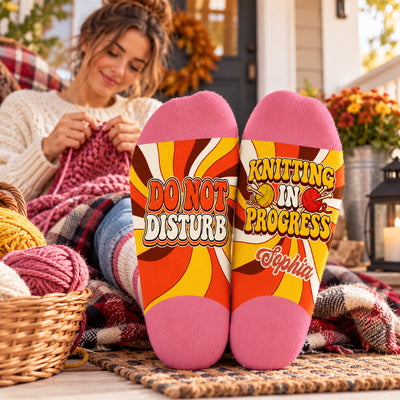 Do Not Disturb Knitting - Personalized Retro Middle Tube Socks