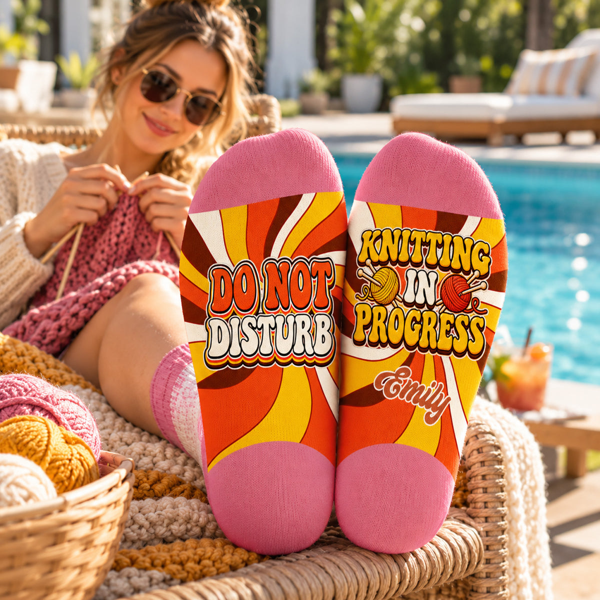 Do Not Disturb Knitting - Personalized Retro Middle Tube Socks