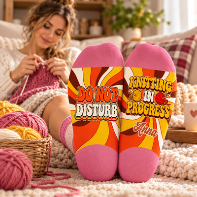 Do Not Disturb Knitting - Personalized Retro Middle Tube Socks