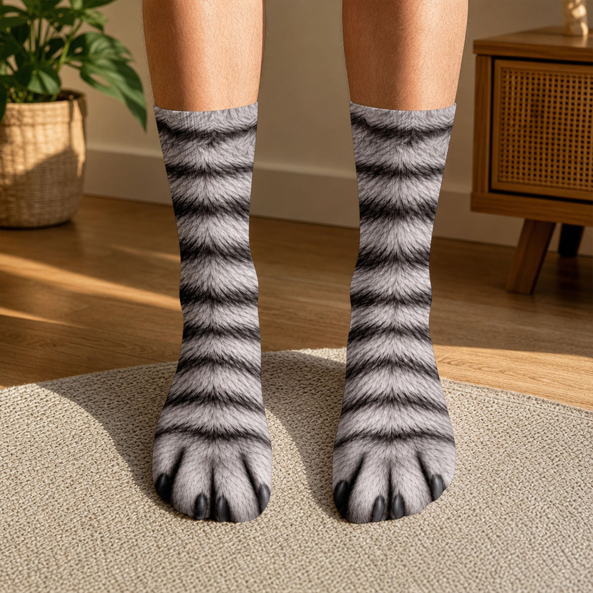 Funny Cat Paws - Personalized Middle Tubes Socks, 3D Cat Socks, Funny Cat Lover Gift, Animal Socks, Novelty Socks