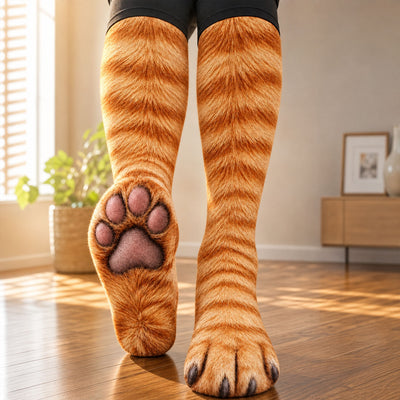 Funny Cat Paws - Personalized Middle Tubes Socks, 3D Cat Socks, Funny Cat Lover Gift, Animal Socks, Novelty Socks