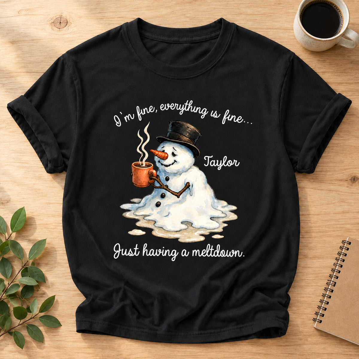 Everything Is Fine- Personalized Comfort Colors Shirt, Snowman Tee, Christmas Gift