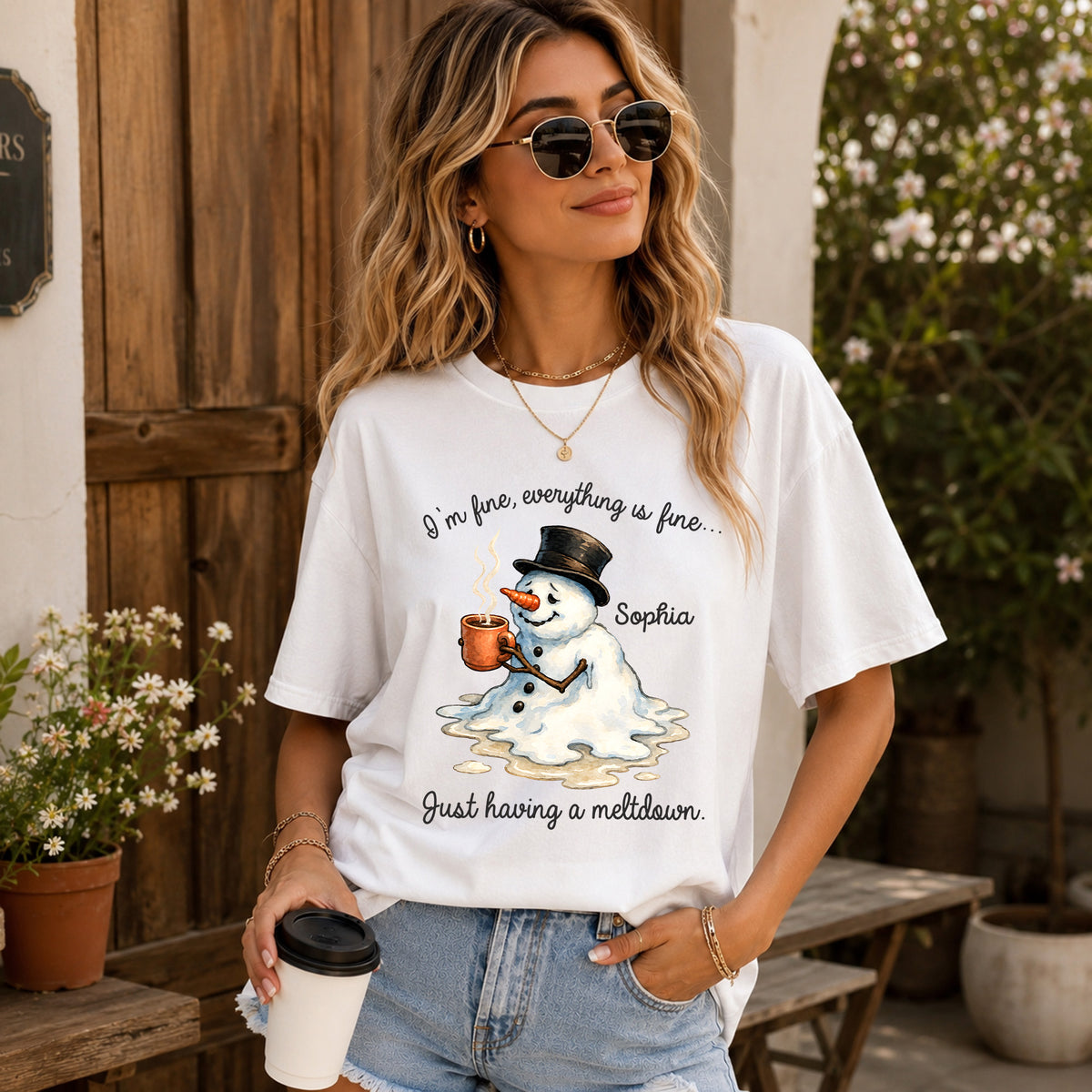 Everything Is Fine- Personalized Comfort Colors Shirt, Snowman Tee, Christmas Gift