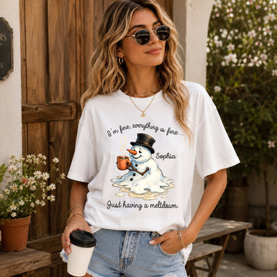 Everything Is Fine- Personalized Comfort Colors Shirt, Snowman Tee, Christmas Gift