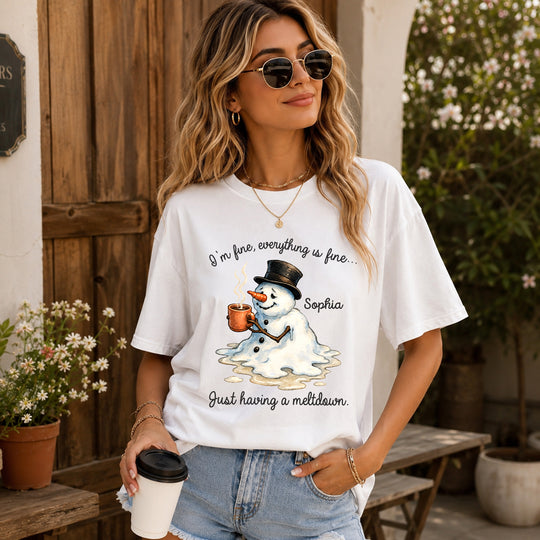 Everything Is Fine- Personalized Comfort Colors Shirt, Snowman Tee, Christmas Gift