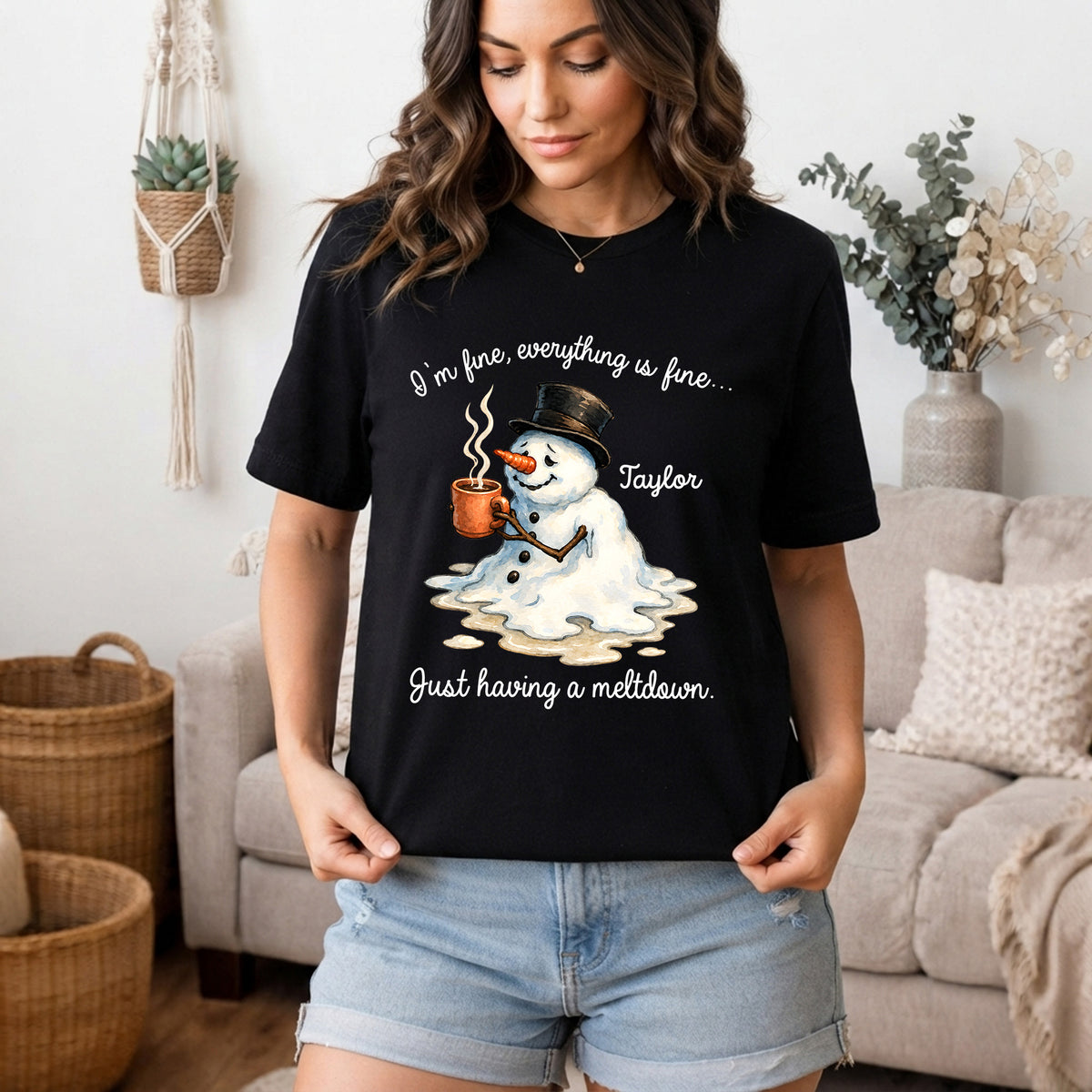 Everything Is Fine- Personalized Comfort Colors Shirt, Snowman Tee, Christmas Gift