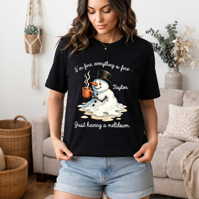 Everything Is Fine- Personalized Comfort Colors Shirt, Snowman Tee, Christmas Gift