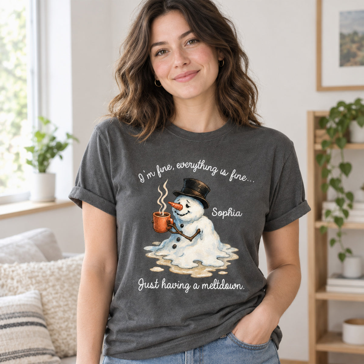 Everything Is Fine- Personalized Comfort Colors Shirt, Snowman Tee, Christmas Gift
